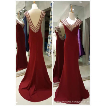 V Neck Red Standard European Size 34-38 in Stock Evening Dress